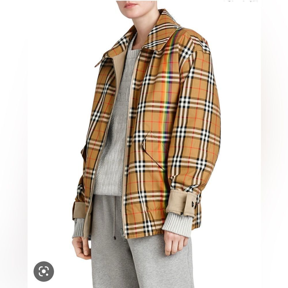 Burberry Harrington Reversible Rainbow Check Nova Plaid Jacket Tan Xxs S Rare